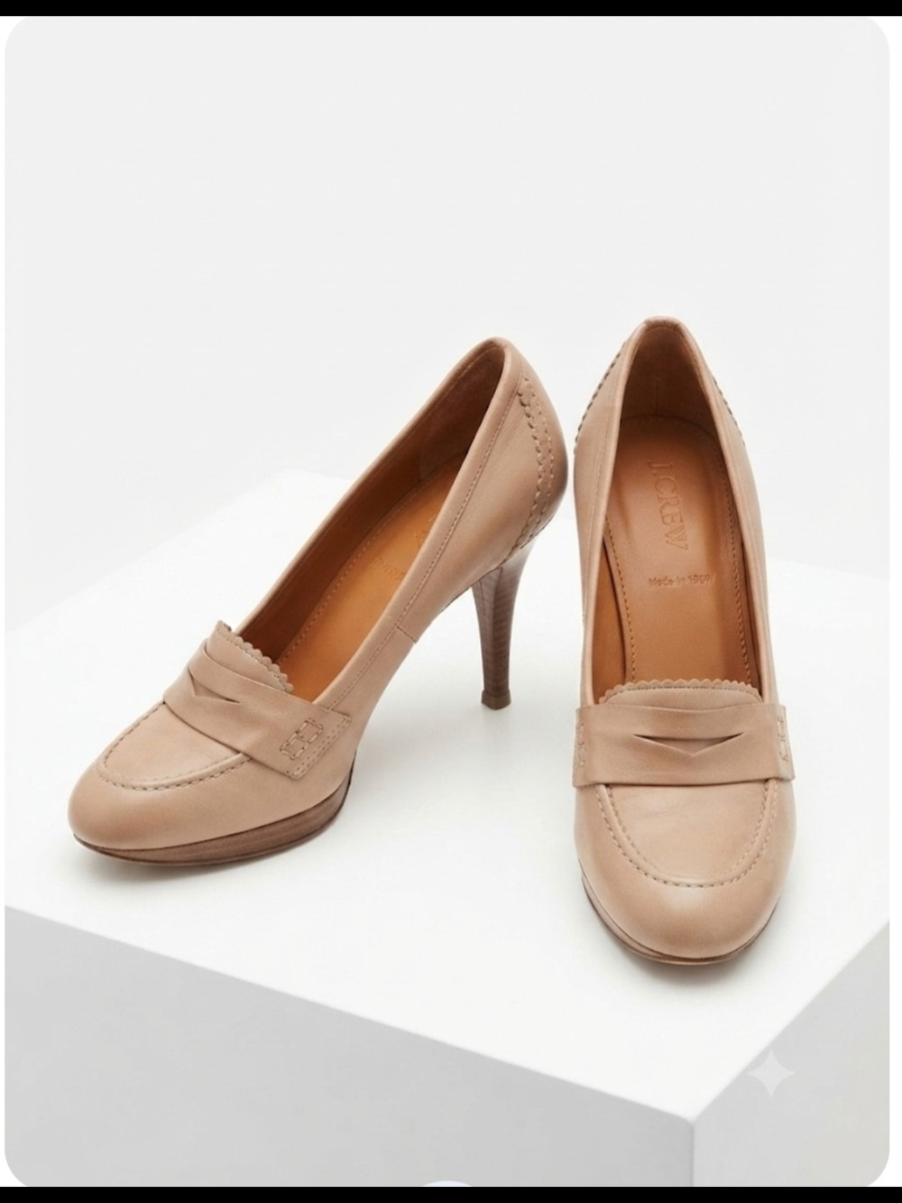 Leather Heeled Loafer Pumps in Beige - J. Crew
